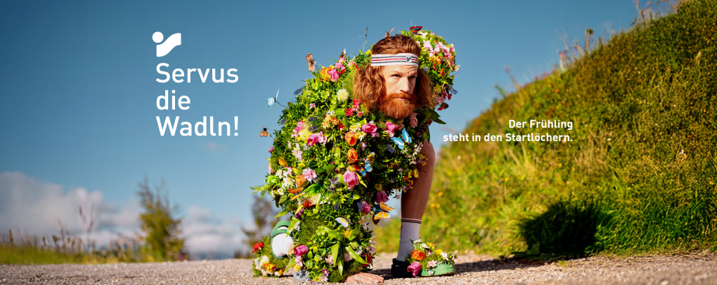 Man running on a park path outdoors, covered in colorful flowers, nature photography.