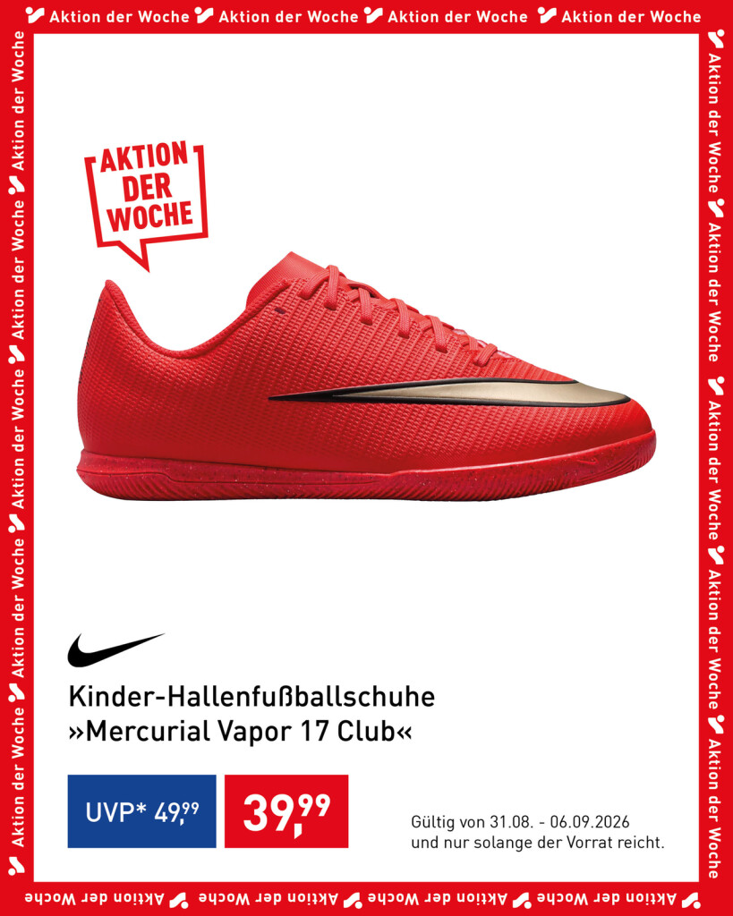 Kinder Hallenschuh in knall-rot mit Nike Swoosh
